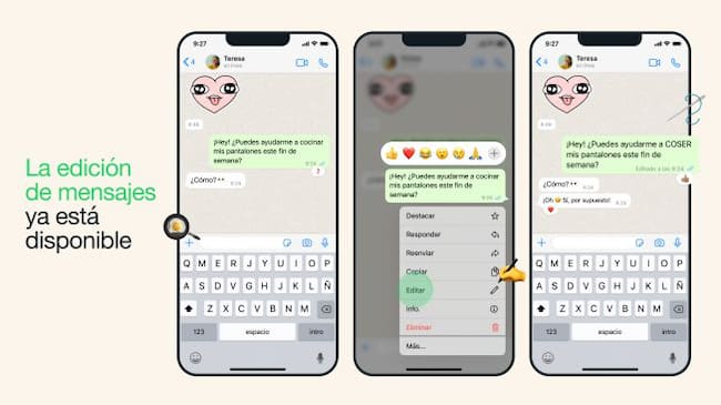 WhatApp permite editar ya los mensajes.