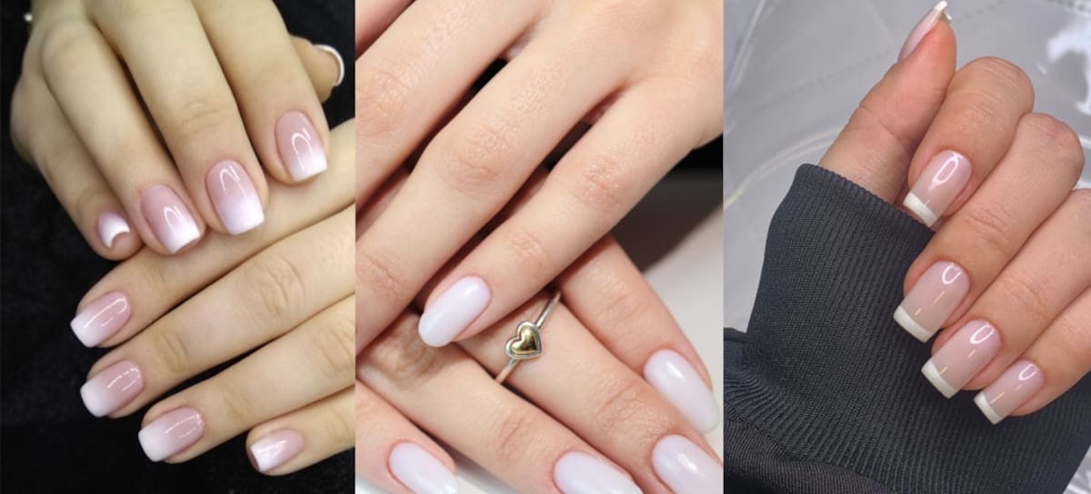 Diseños de uñas en tonos blancos y rosa elegantes. Foto vía Getty Images